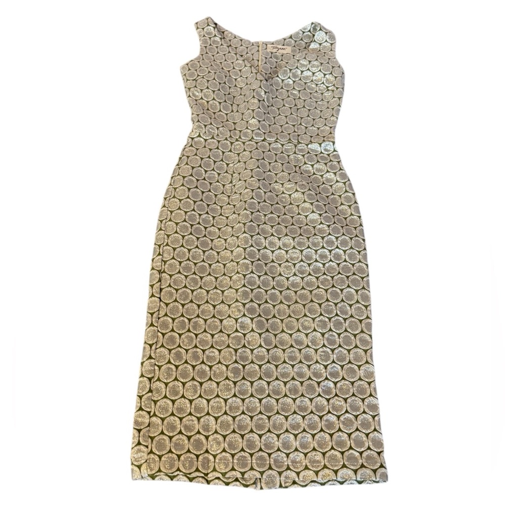 Tatyana Metallic Gold and Cream Midi Dress